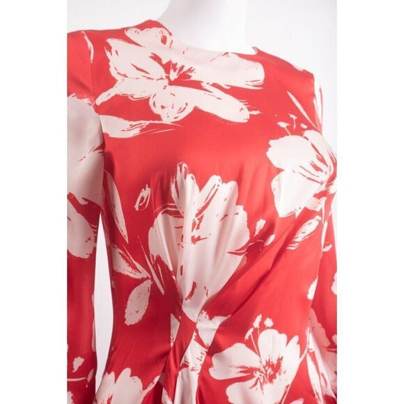 Zara Womans Midi Dress Size XS Satin Red White Floral Long Sleeve 2581/117 NWT - Picture 3 of 6